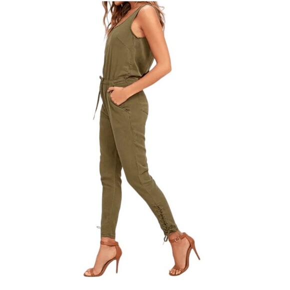 Pistola Ysabel Olive Green Sleeveless Jumpsuit Size S 100% Tencel Spring Summer - Picture 2 of 16